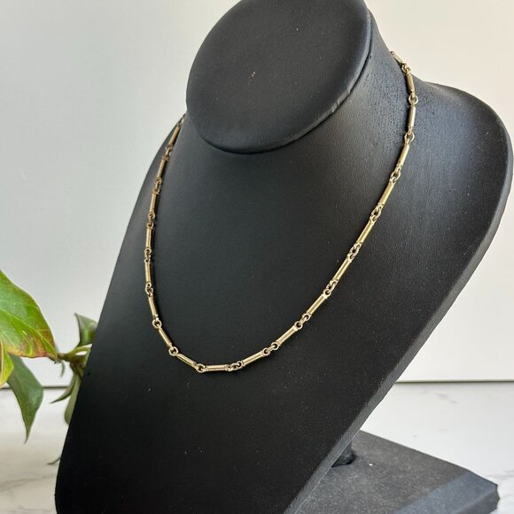 Vintage Gold Tone Link Bar Chain Necklace 15" - Picture 2 of 7